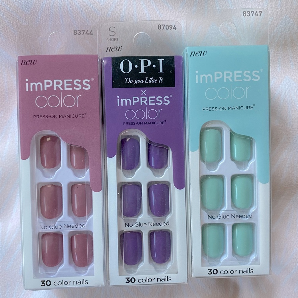 imPRESS color press on nails Pink, Purple, and Mint set of 3